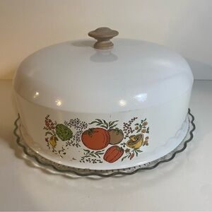 Spice of Life Kromex Cake Cover Enamel Metal, Wood Handle & Glass Underplate